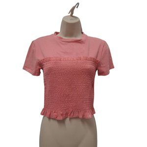 OPENING CEREMONY Women's Smocked Tee XS Coral Pink Cropped Short Sleeve $175